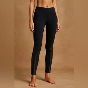 Rune NYC Moto Panel Leggings Size Medium Black Faux Leather Trim